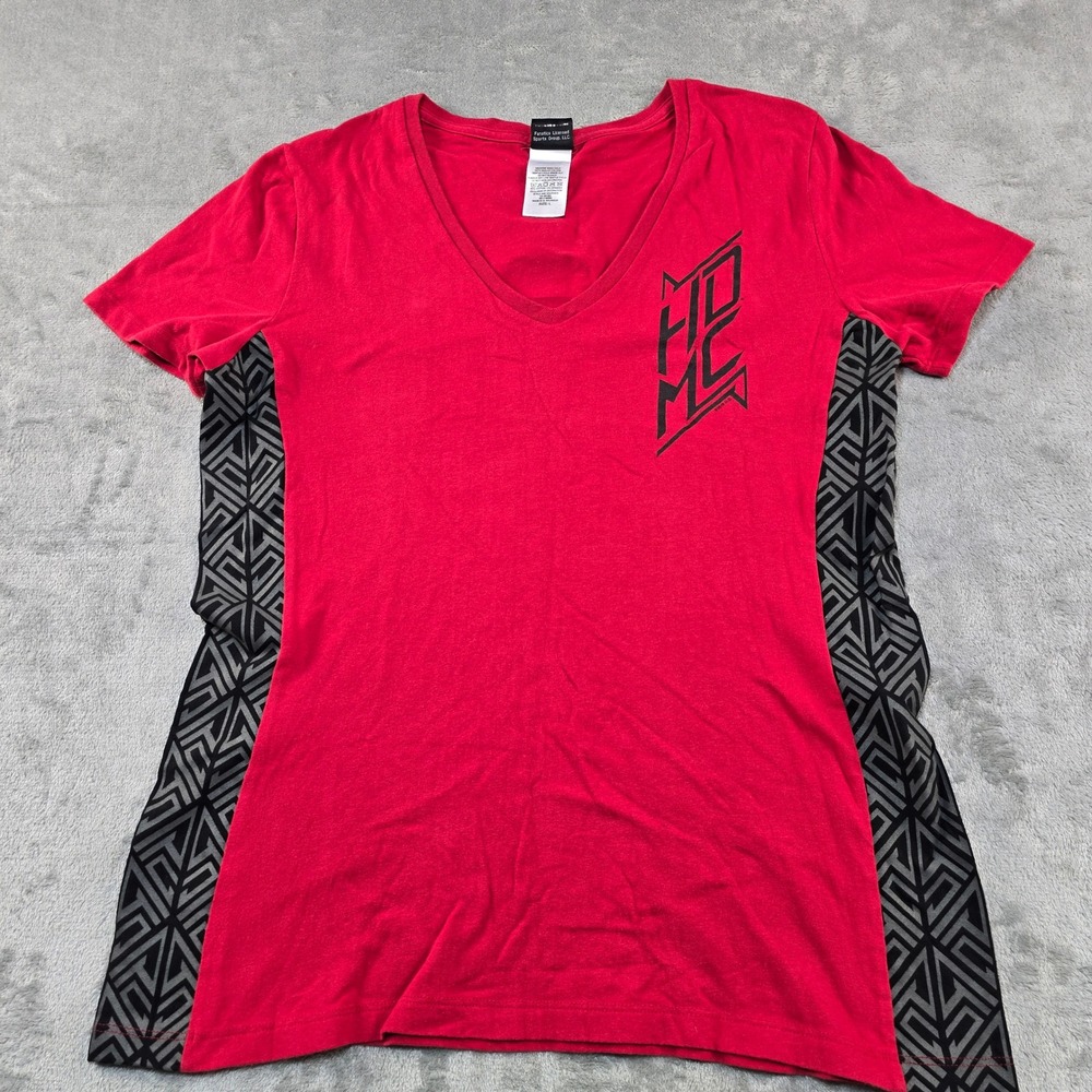 Harley-Davidson T-Shirt Women Large Red V-Neck HDMC Barnett‎ El Paso Biker Moto